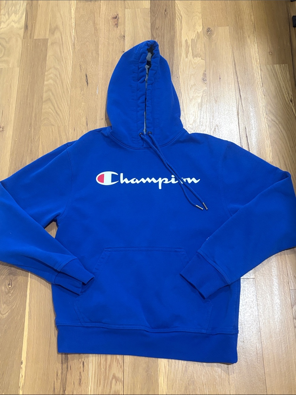 Champion Blue Script Logo Pullover Hoodie
